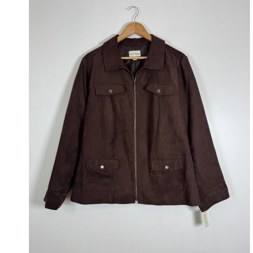Dark Academia Studio Works Woman 18W Faux Suede Jacket Bark Brown Zip Utility